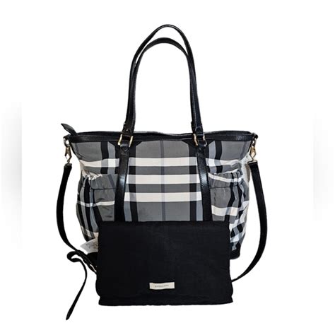 burberry black check diaper bag|Burberry diaper bag used.